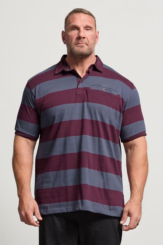 Men's  KAM Indigo Blue Striped Short Sleeve Rugby Polo Shirt