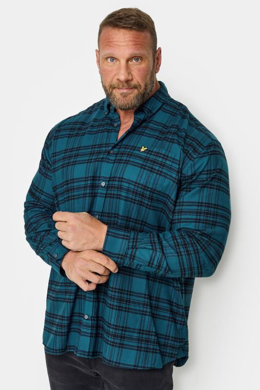 LYLE & SCOTT Big & Tall Navy Blue Check Flannel Shirt | BadRhino 1