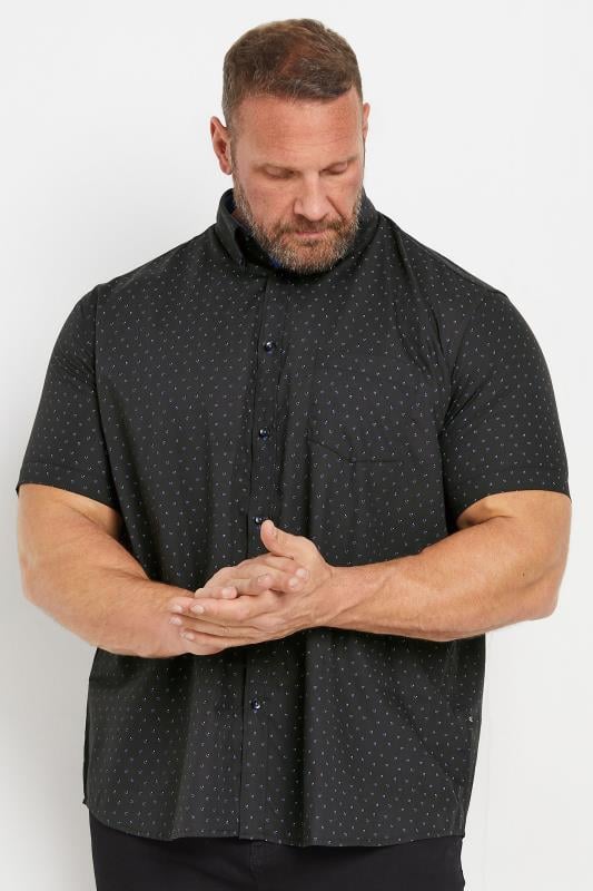 KAM Big & Tall Blue & Black Dobby Print Short Sleeve Shirt | BadRhino 1