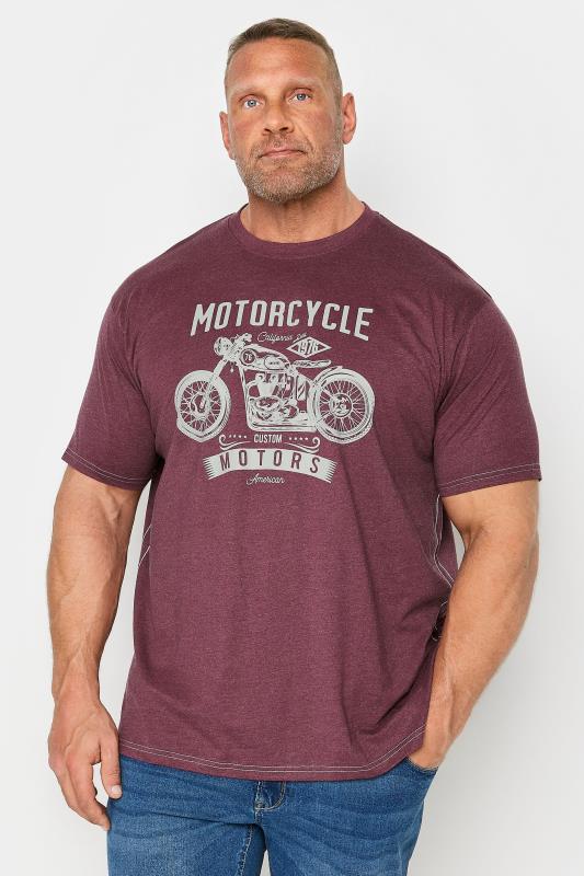 KAM Big & Tall Red Marl Motorcycle Print T-Shirt | BadRhino 1