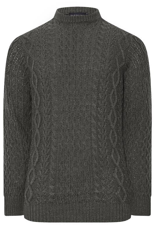 BadRhino Big & Tall Charcoal Grey Crew Neck Cable Knit Jumper | BadRhino 1