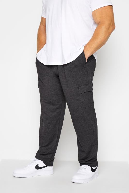 Men's Cargo Trousers KAM Big & Tall Charcoal Grey Cargo Joggers