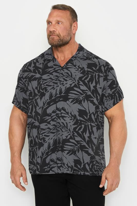 Men's  JACK & JONES Big & Tall Grey & Black Leaf Print Shirt
