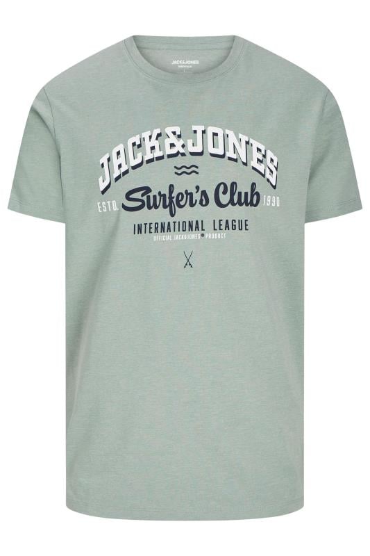 JACK & JONES Big & Tall Green 'Surfers Club' Printed T-Shirt | BadRhino 1