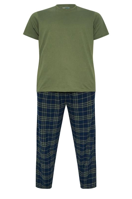 BadRhino Big & Tall Khaki Green Check Pyjama Set | BadRhino 5