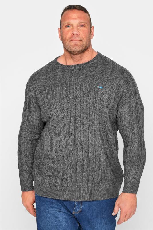 Men's  BadRhino Big & Tall Charcoal Grey Cable Knitted Jumper