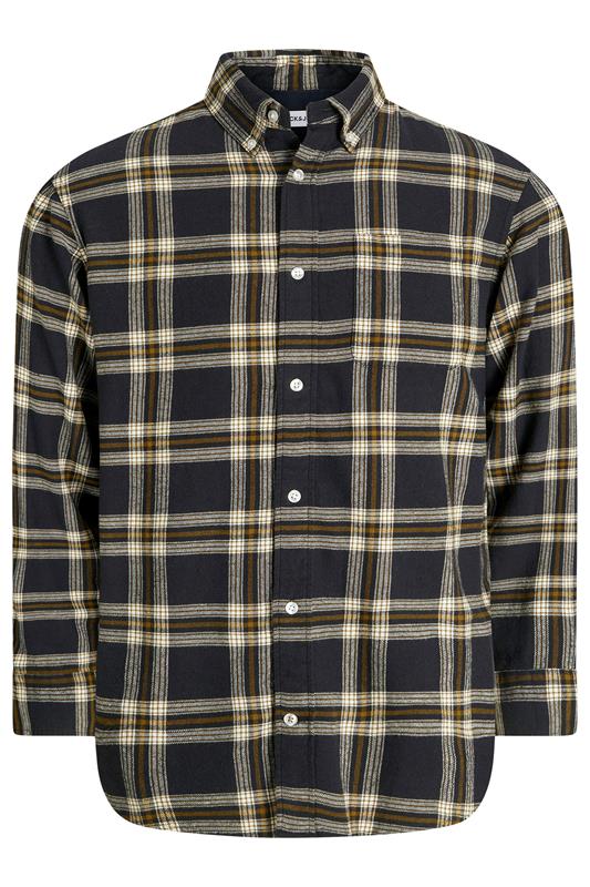 JACK & JONES Big & Tall Black Classic Flannel Checked Shirt | BadRhino 1