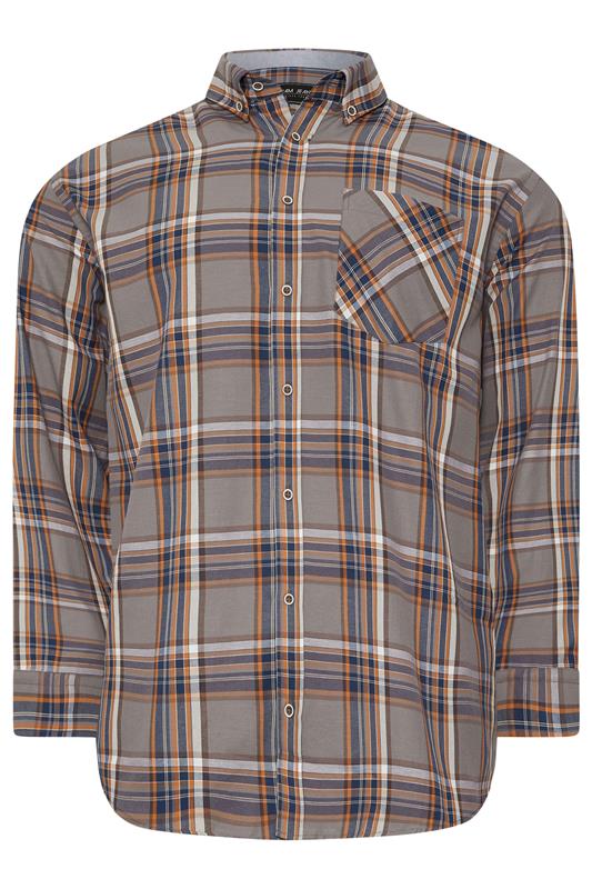KAM Big & Tall Stone Grey Long Sleeve Check Shirt | BadRhino 1