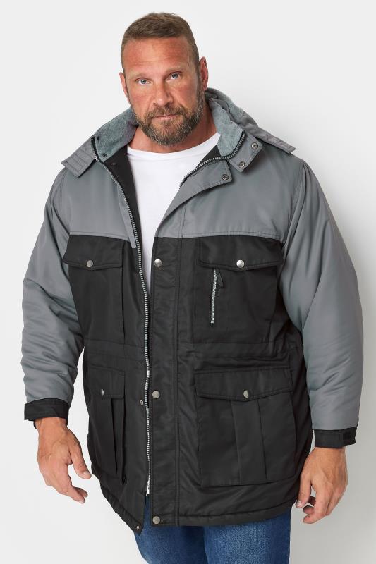 Men's  BadRhino Big & Tall Grey & Black Fleece Lined Hooded Coat