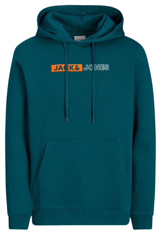 JACK & JONES Big & Tall Teal Logo Long Sleeve Hoodie | BadRhino 2