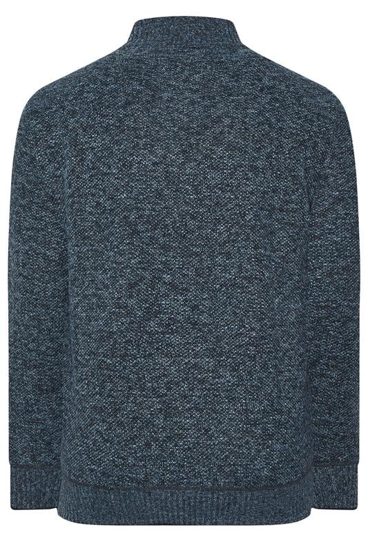 D555 Big & Tall Blue Marl Zip Through Knitted Jumper | BadRhino 2