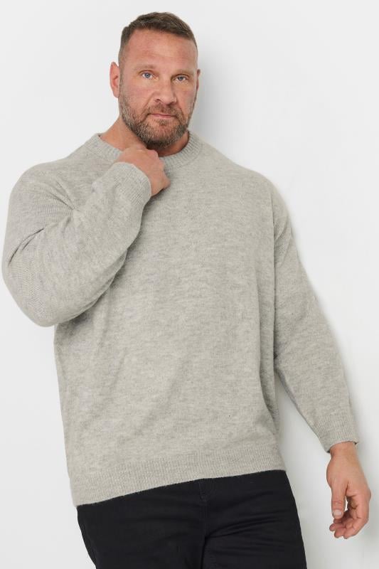 JACK & JONES Big & Tall Light Grey Crew Neck Jumper | BadRhino 1