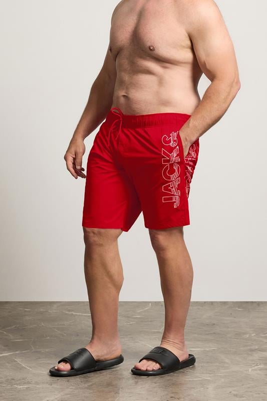  JACK & JONES Big & Tall Red Wave Swim Shorts