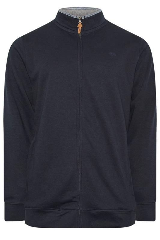 D555 Big & Tall Navy Blue Embroidery Zip Through Fleece Lined Jacket | BadRhino 1