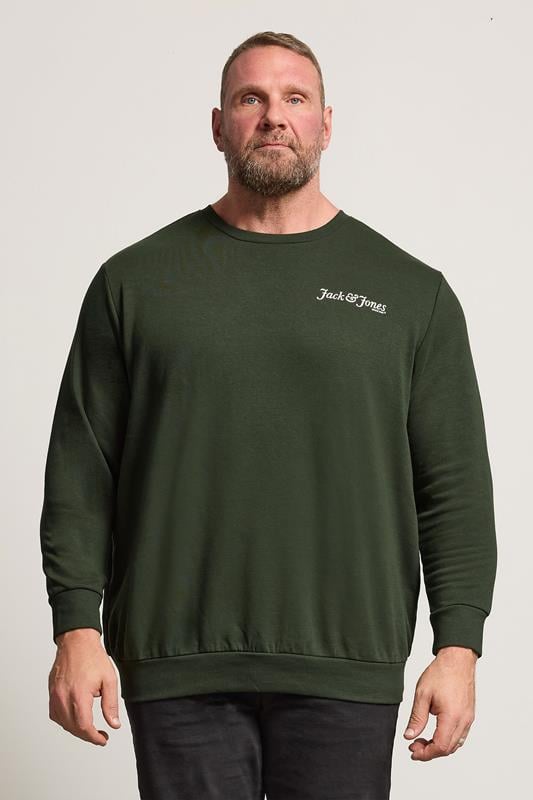 Men's  JACK & JONES Big & Tall Duffle Bag Green Crew Neck Sweatshirt