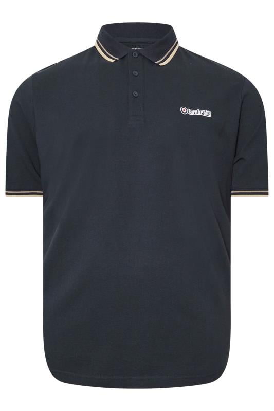 LAMBRETTA Big & Tall Navy Blue Tipped Polo Shirt | BadRhino 1