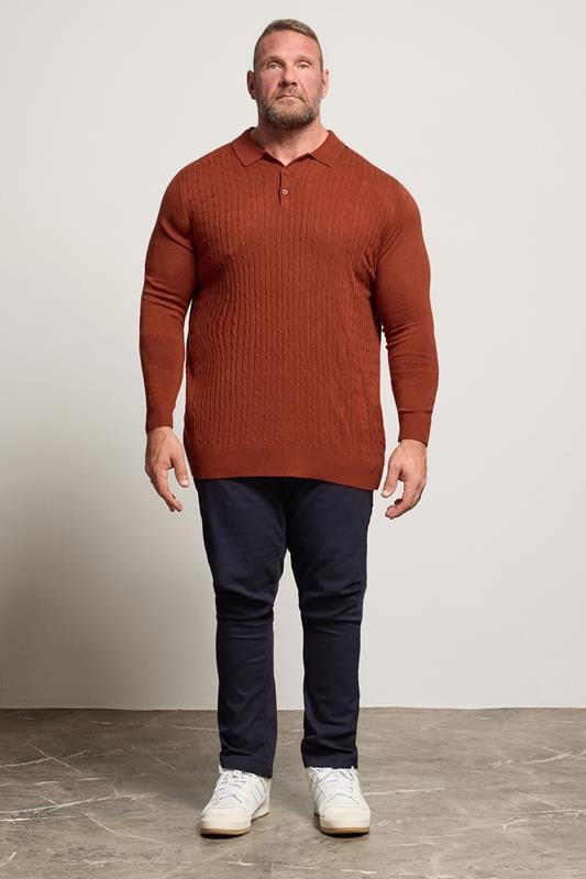 BadRhino Big & Tall Burnt Red Cable Knit Polo Shirt | BadRhino 2