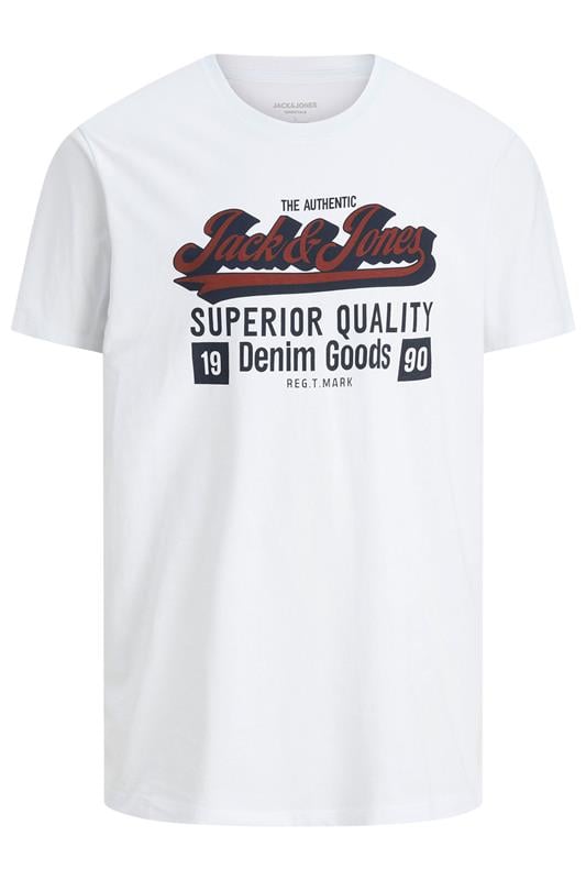 JACK & JONES Big & Tall White Logo Chest Print T-Shirt | BadRhino 1