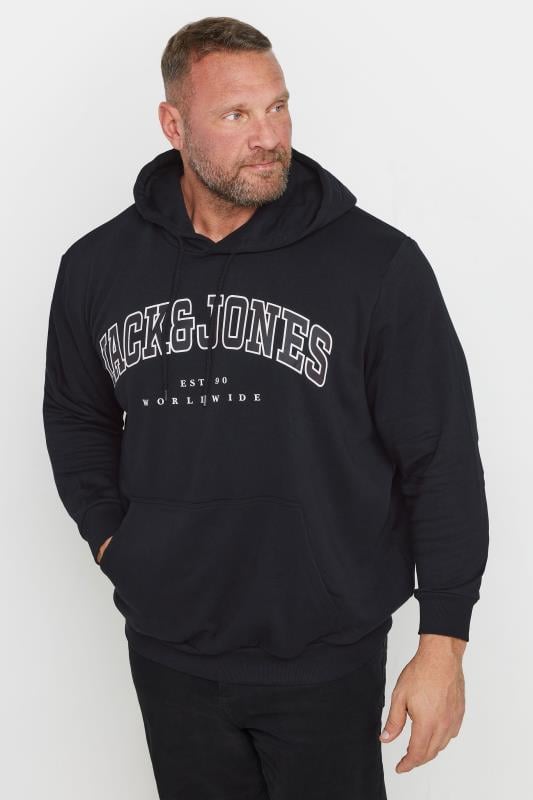 JACK & JONES Big & Tall Black Varsity Logo Hoodie | BadRhino 1