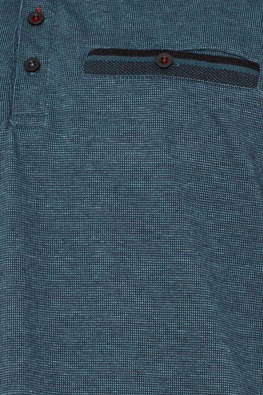 D555 Big & Tall Teal Blue Textured Jacquard Polo Shirt | BadRhino 3