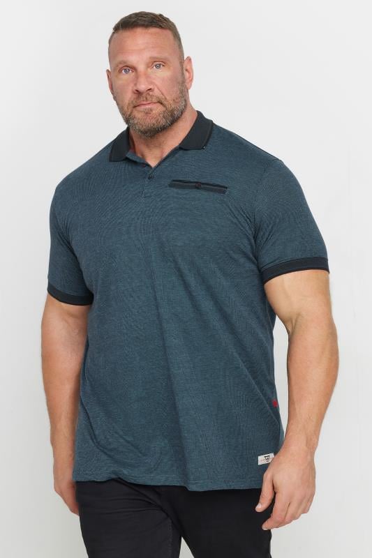 D555 Big & Tall Teal Blue Textured Jacquard Polo Shirt | BadRhino 1