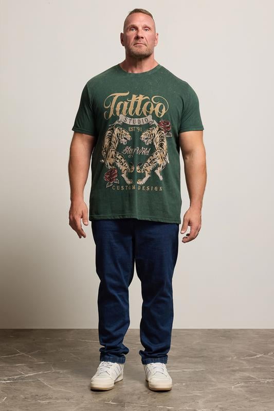 BadRhino Big & Tall Green Acid Wash Tiger Graphic T-Shirt | BadRhino 2