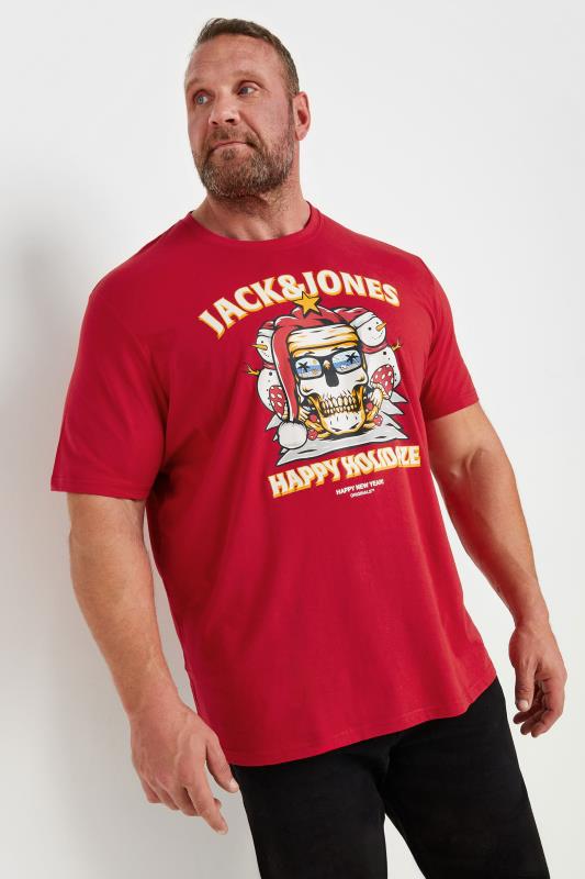 JACK & JONES Big & Tall Red 'Happy Holidaze' Print T-Shirt | BadRhino 1