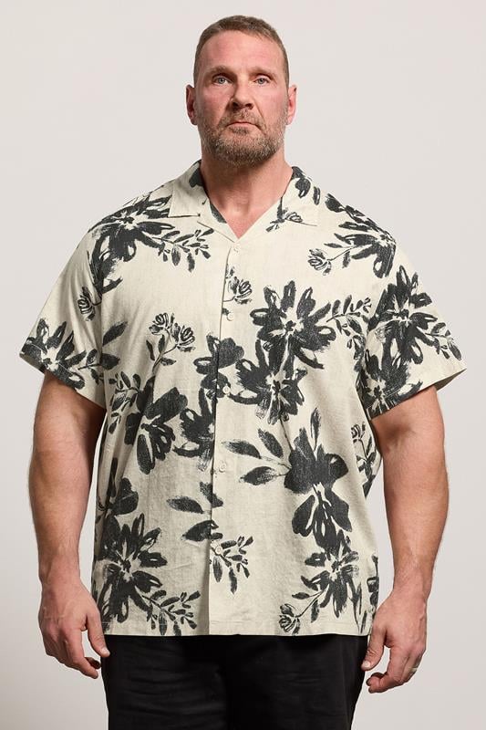 JACK & JONES Big & Tall Off White Floral Print Short Sleeve Shirt | BadRhino 1