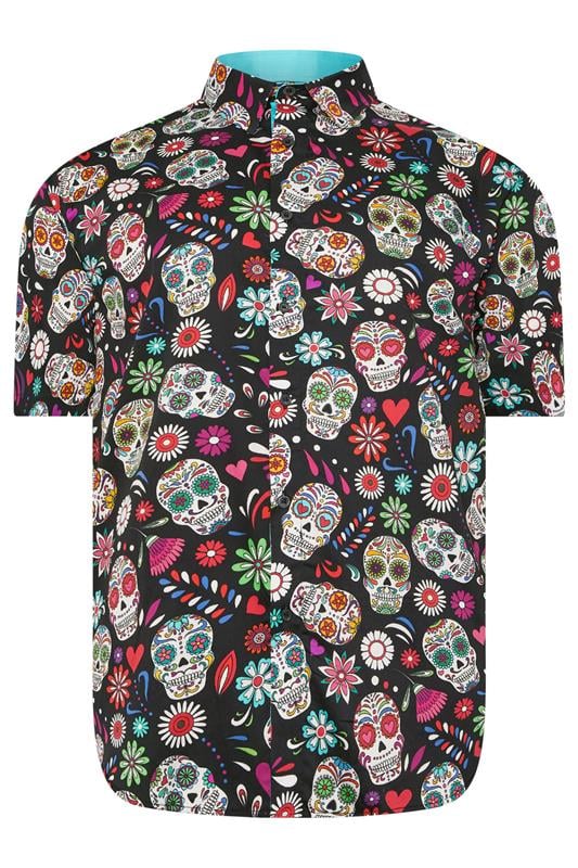 KAM Big & Tall Black Skull Print Shirt | BadRhino 4