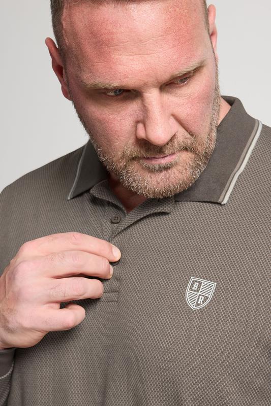 BadRhino Big & Tall Brown Textured Waffle Long Sleeve Polo Shirt | BadRhino 4