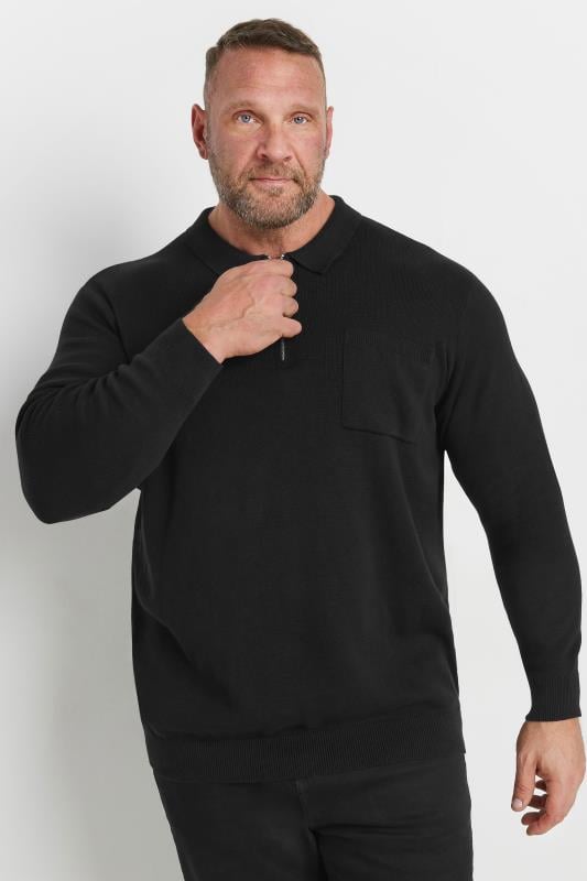 BadRhino Big & Tall Black Milano Knit Quarter Zip Jumper | BadRhino 1