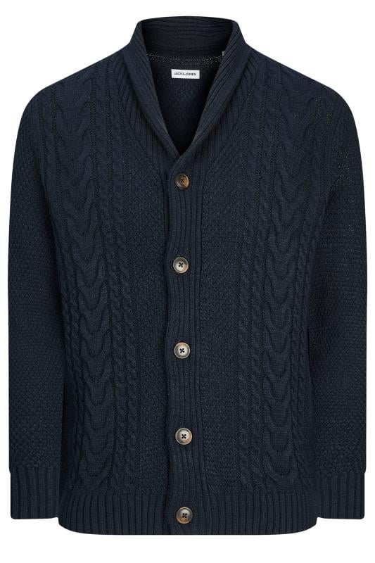 Men's  JACK & JONES Big & Tall Navy Blue Shawl Collar Knitted Cardigan