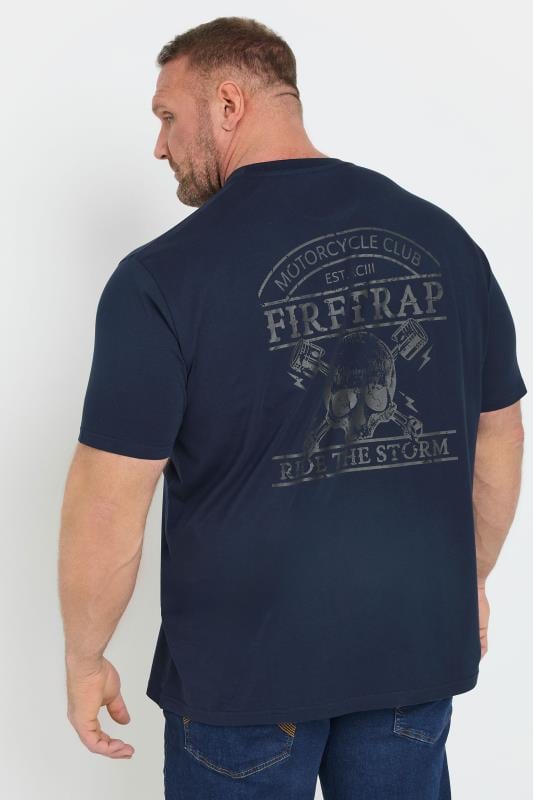 FIRETRAP Big & Tall Navy Blue Storm Skull Print T-Shirt | BadRhino 2