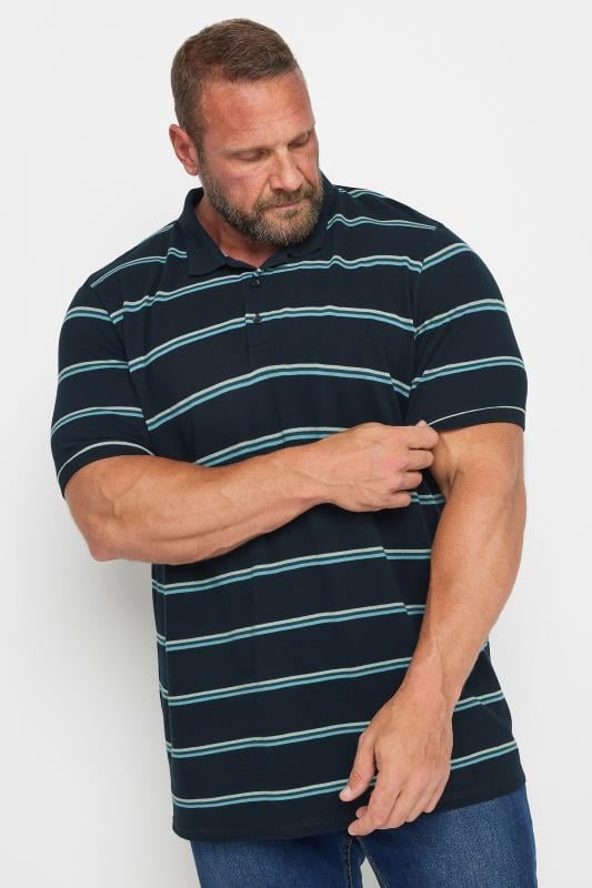 BadRhino Big & Tall Navy Blue Stripe Polo Shirt | BadRhino 1