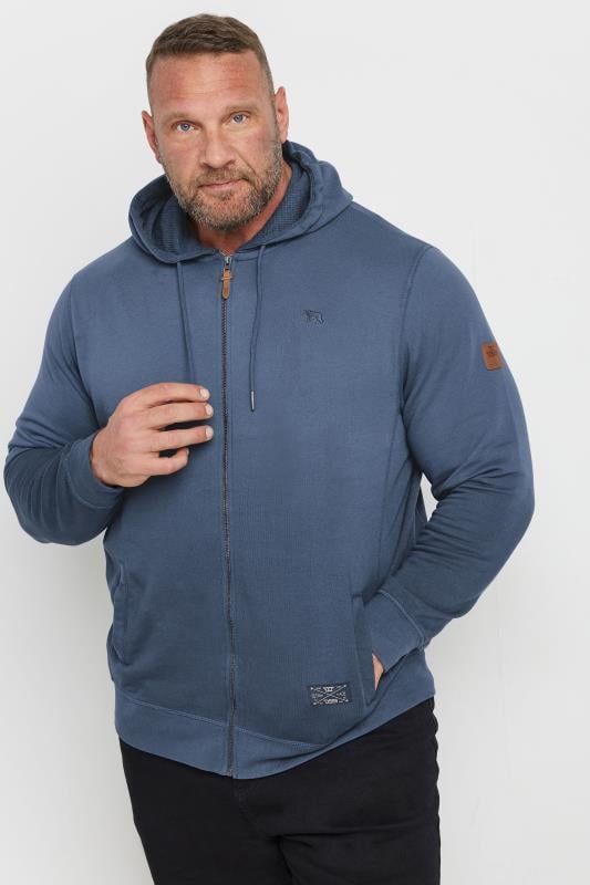 D555 Big & Tall Blue Zip Through Hoodie | BadRhino 1