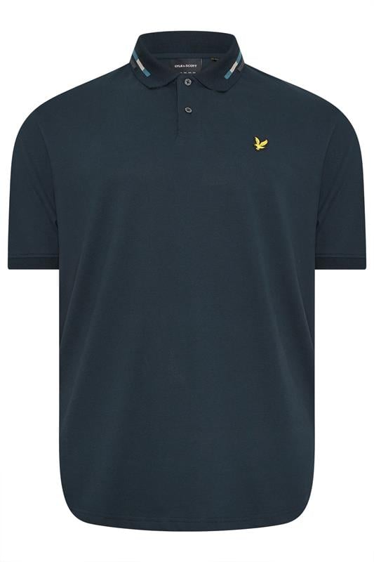 LYLE & SCOTT Big & Tall Navy Blue Striped Tipped Polo Shirt | BadRhino 1