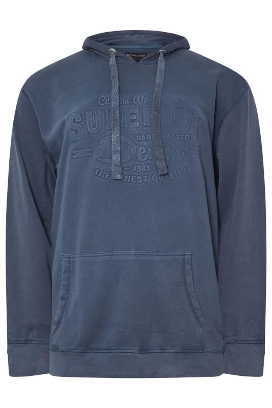 KAM Big & Tall Indigo Blue Embossed Crew Neck Hoodie | BadRhino 1