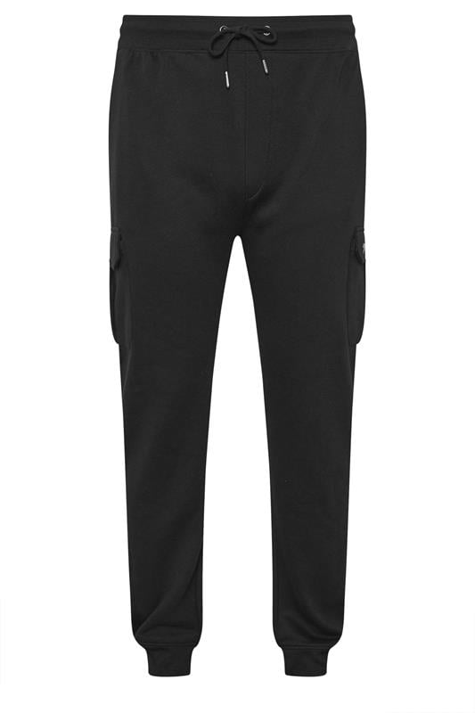 D555 Big & Tall Black Cargo Cuffed Joggers | BadRhino 1