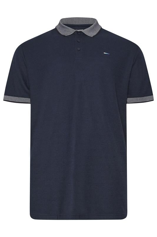 BadRhino Big & Tall Navy Blue Two Tone Waffle Polo Shirt | BadRhino 5