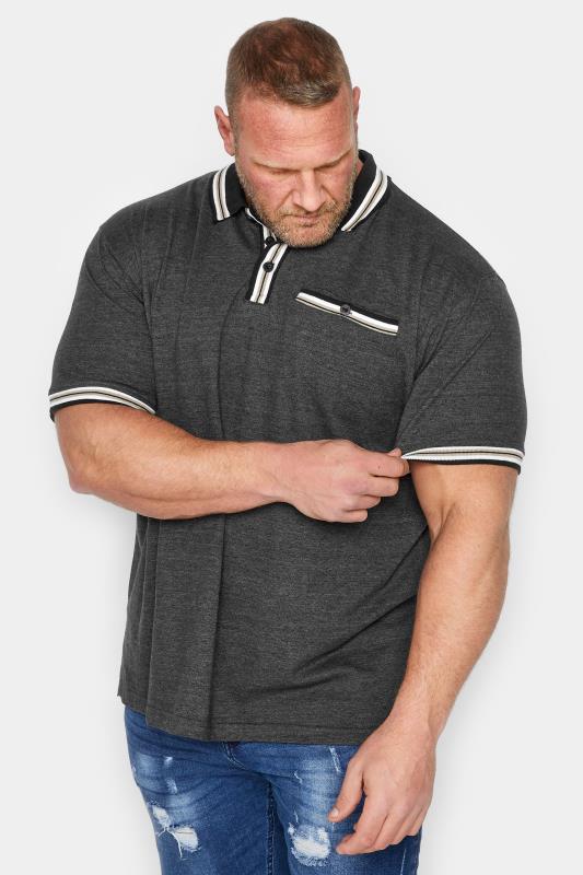 Men's  KAM Big & Tall Charcoal Grey Stripe Short Sleeve Polo Shirt