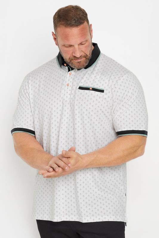 KAM Big & Tall White Geometric Print Polo Shirt | BadRhino 1