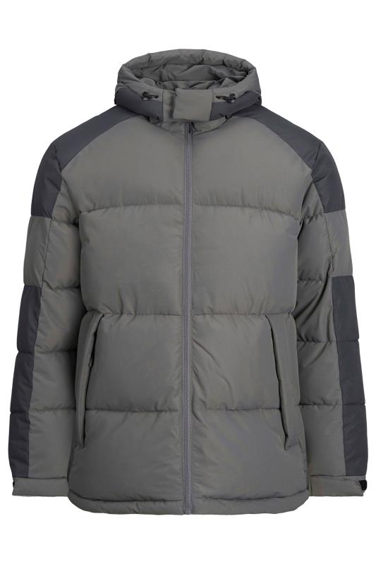 JACK & JONES Big & Tall Grey Contrast Panel Puffer Jacket | BadRhino 2