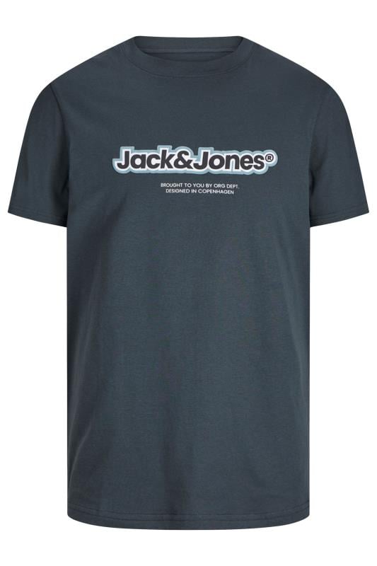 JACK & JONES Big & Tall 3 PACK White & Navy Blue Logo T-Shirts | BadRhino 3