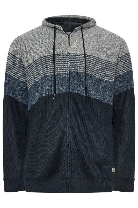 D555 Big & Tall Navy Blue Zip Through Colourblock Hoodie | BadRhino 3