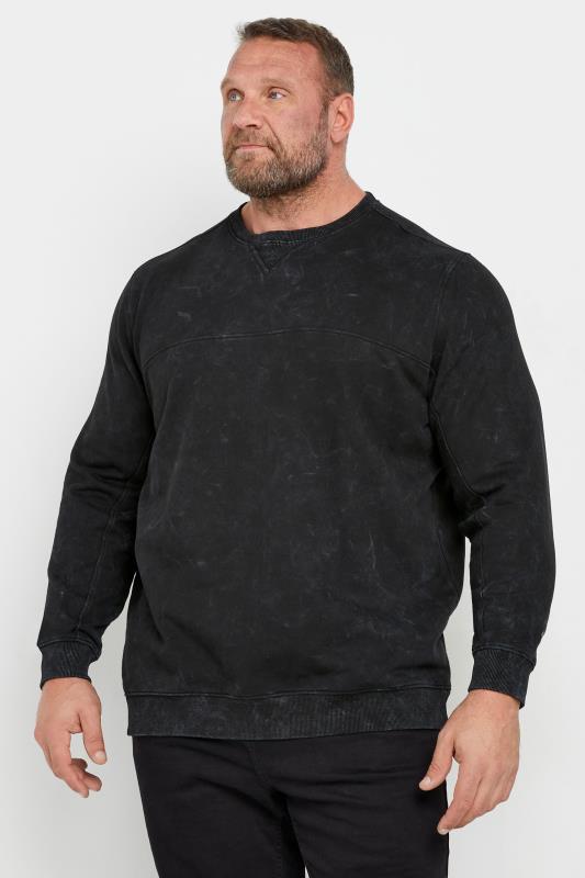 BadRhino Big & Tall Black Acid Wash Sweatshirt | BadRhino 2