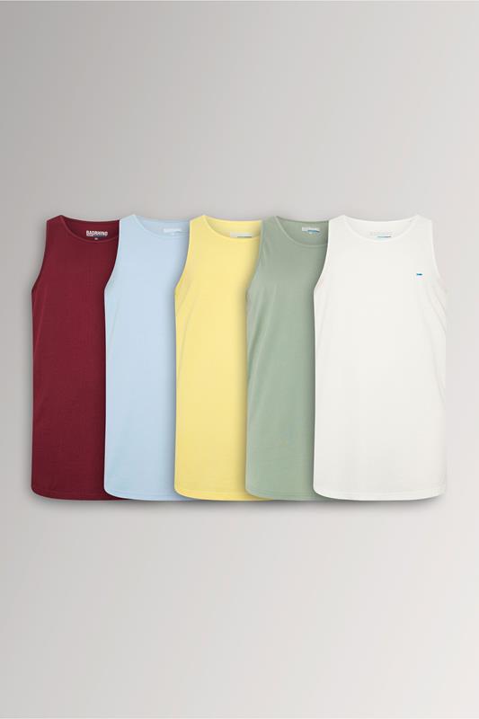 BadRhino Big & Tall White/Yellow/Blue/Red/Green 5 Pack Vest Tops