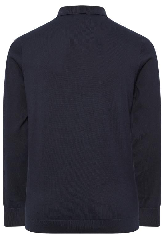 BadRhino Big & Tall Navy Blue Knitted Long Sleeve Polo Shirt | BadRhino 4