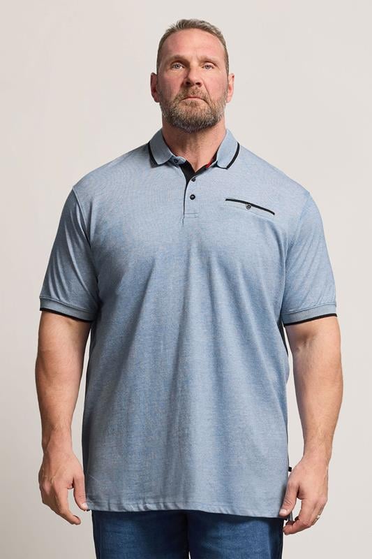 D555 Big & Tall Blue Pique Jacquard Polo Shirt
