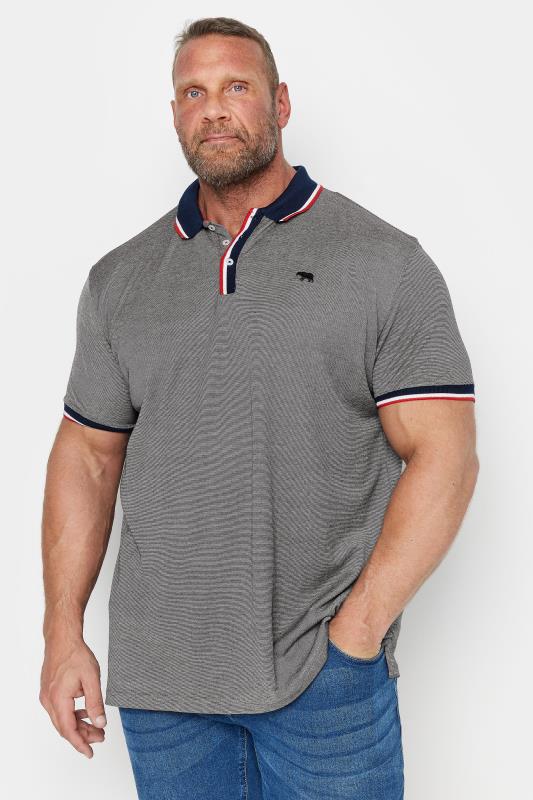 D555 Big & Tall Grey Embroidered Logo Jersey Polo Shirt | BadRhino 1