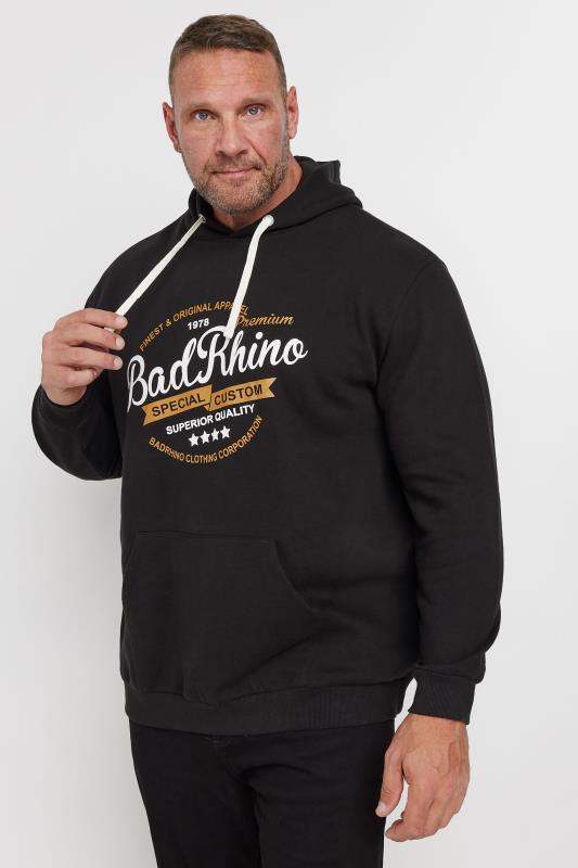 BadRhino Big & Tall Black Branded Logo Printed Hoodie | BadRhino 2